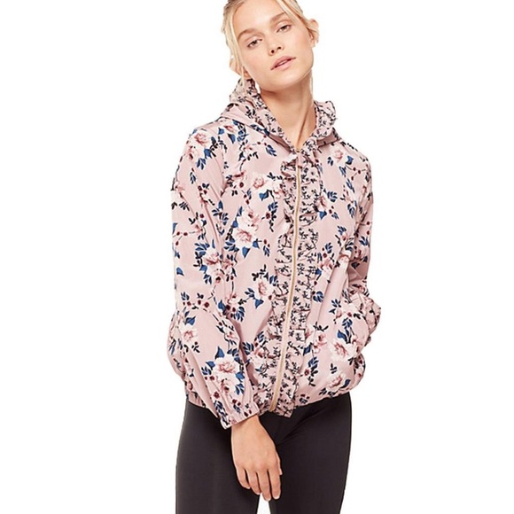 kate spade Jackets & Blazers - EUC Kate Spade Pink Ruffle Rose Hooded Anorak Sz S